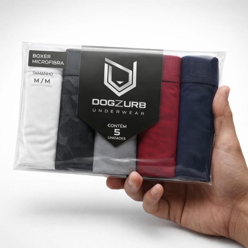 Kit 5 Cuecas Boxer Masculinas Minimalistas DOGZURB em Microfibra Premium