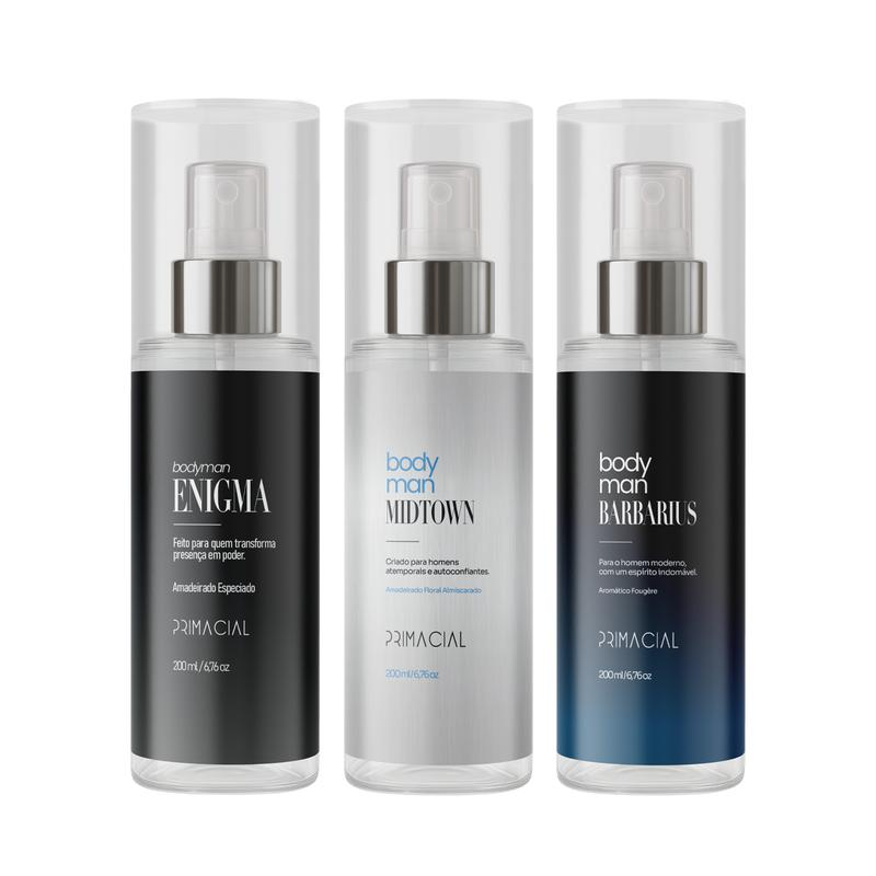 KIT BODY SPLASH MASCULINO BARBARIUS+ ENIGMA +MIDTOWN 200ML - Pague 1 Leve 3