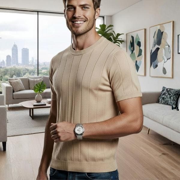 Camisa Camiseta Estilosa Masculina Malha Tricot Texturizada