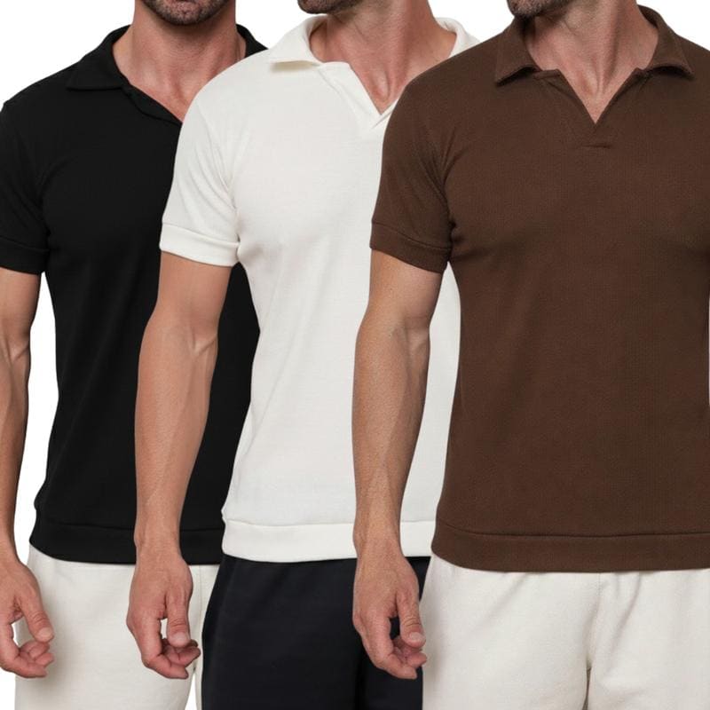 kit 3 Camisas Polo Old Money Masculina Canelada texturizada premium